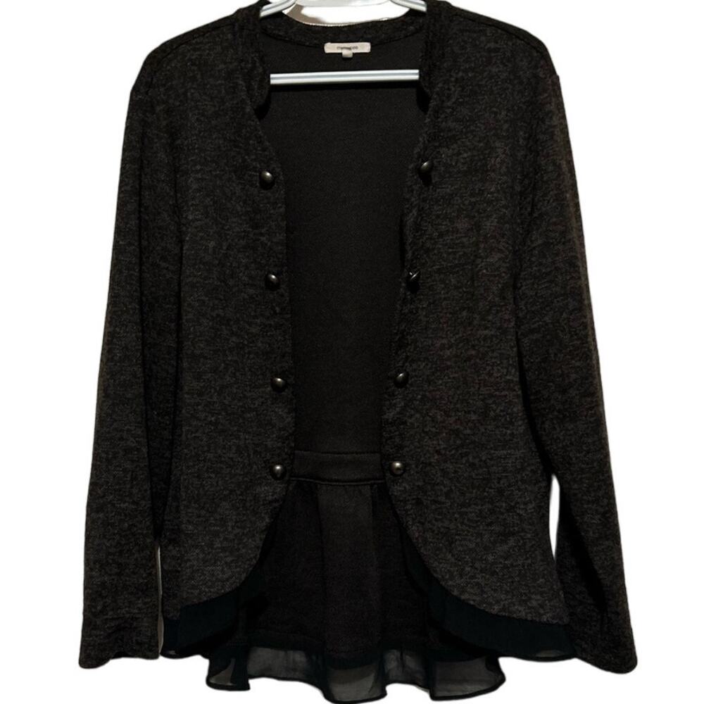 Maurices Womens Black Gray Open Front Long Sleeve Jacket Sheer Ruffle Size 1 = S